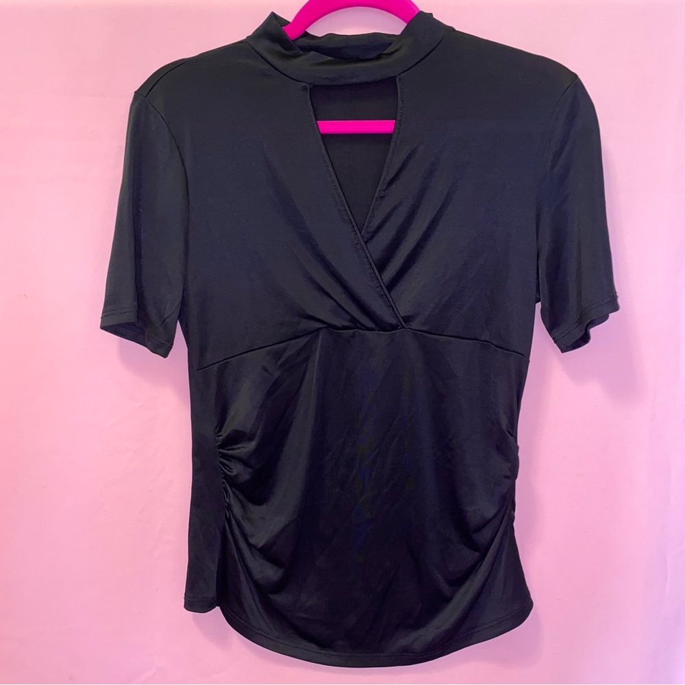 Black Choker Top No Boundaries Side Shirred Club Date Junior Medium Women Small - Picture 2 of 9